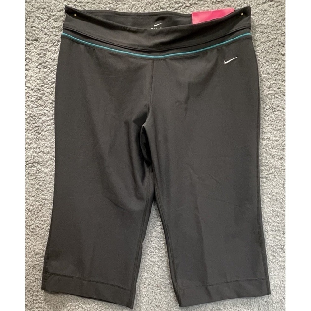 Nike Dri-Fit Cropped Leggings Gray Teal Trim Women's XL Athletic